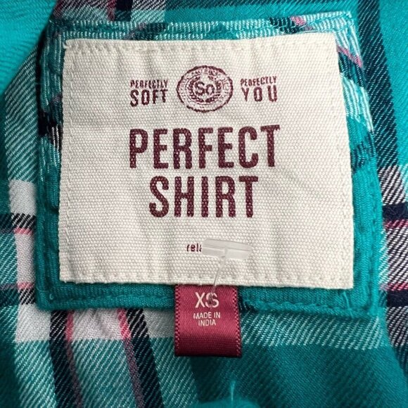 Perfect Shirt Womens Button Front Multicolor Plaid Long Sleeve Pockets Rayon XS - Picture 10 of 10